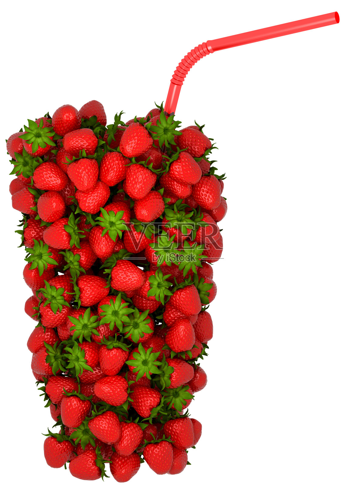 XXXL草莓与稻草组合的玻璃形状插画图片素材