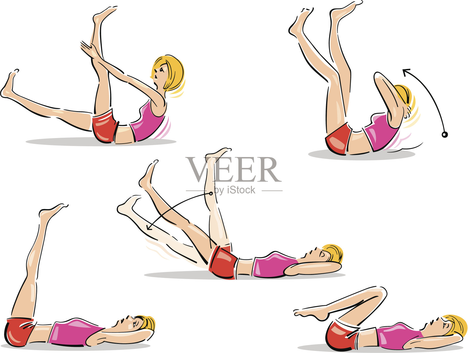 女性做腹部运动插画图片素材