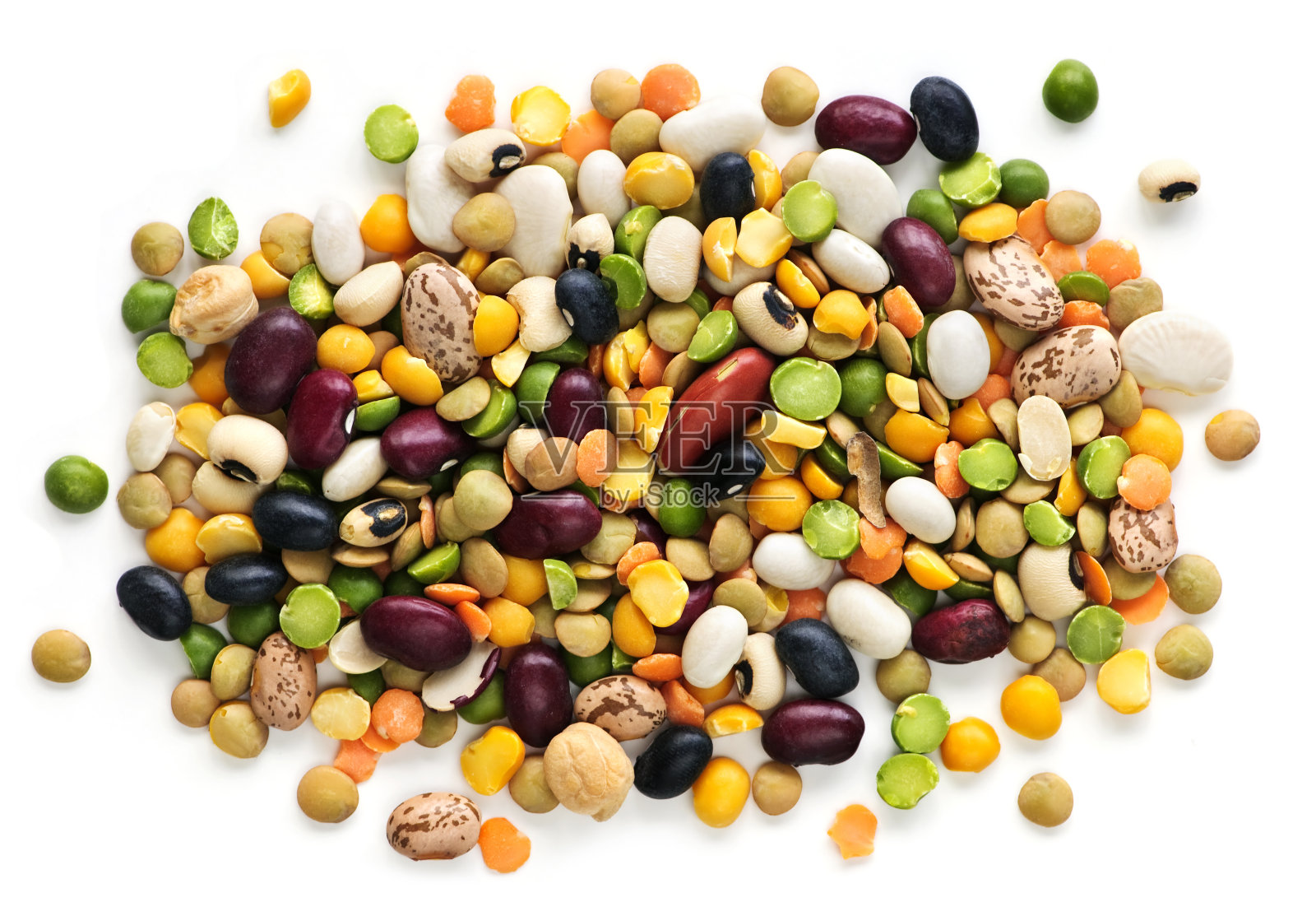一堆五颜六色的干豆子和豌豆照片摄影图片
