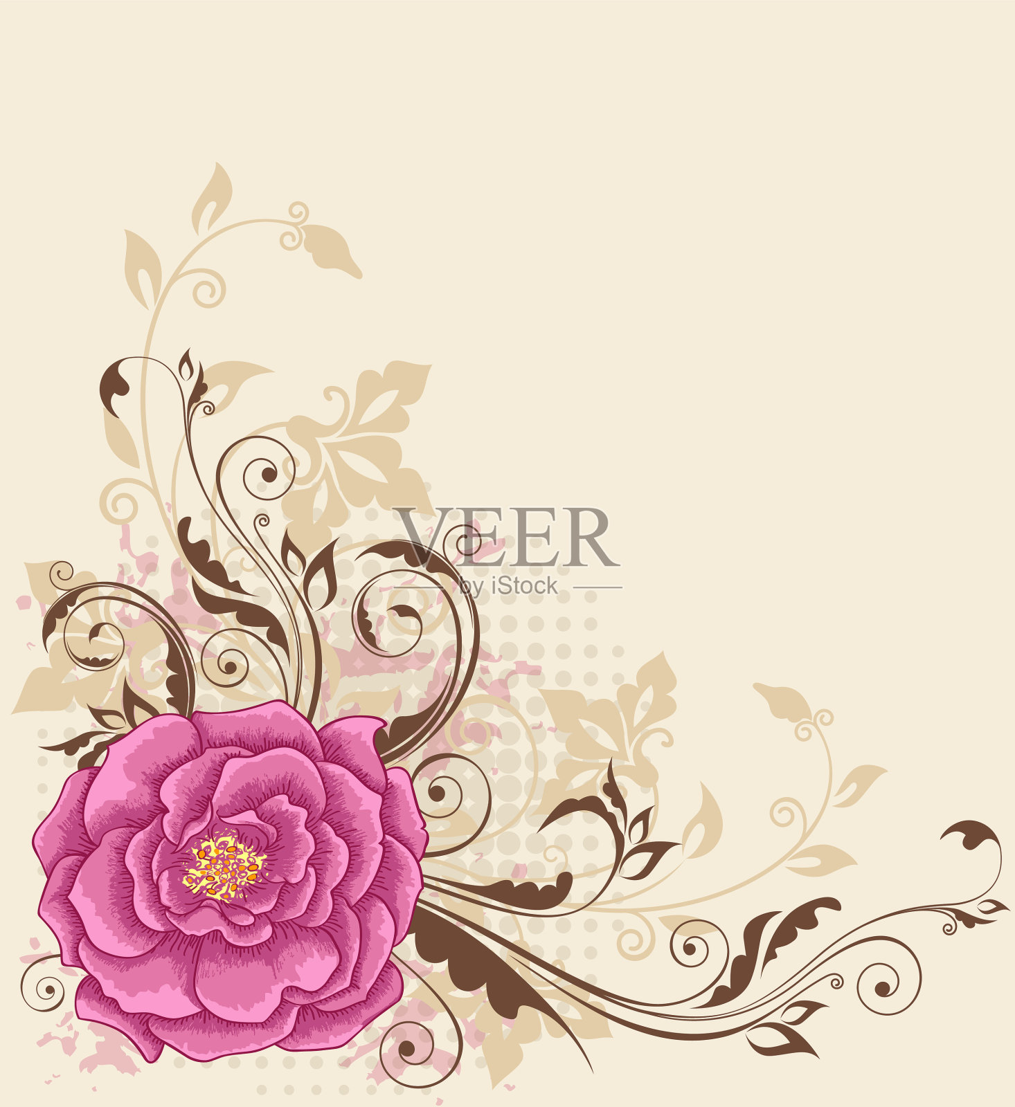 花背景与玫瑰插画图片素材