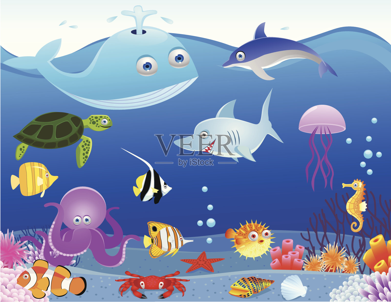 海洋生物的卡通插画图片素材