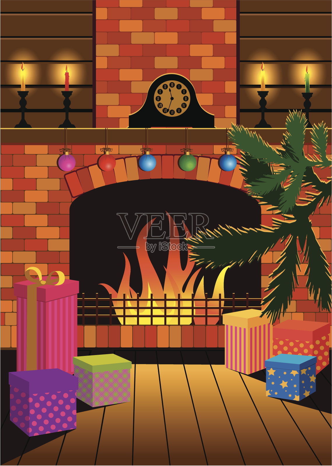 圣诞节的壁炉插画图片素材