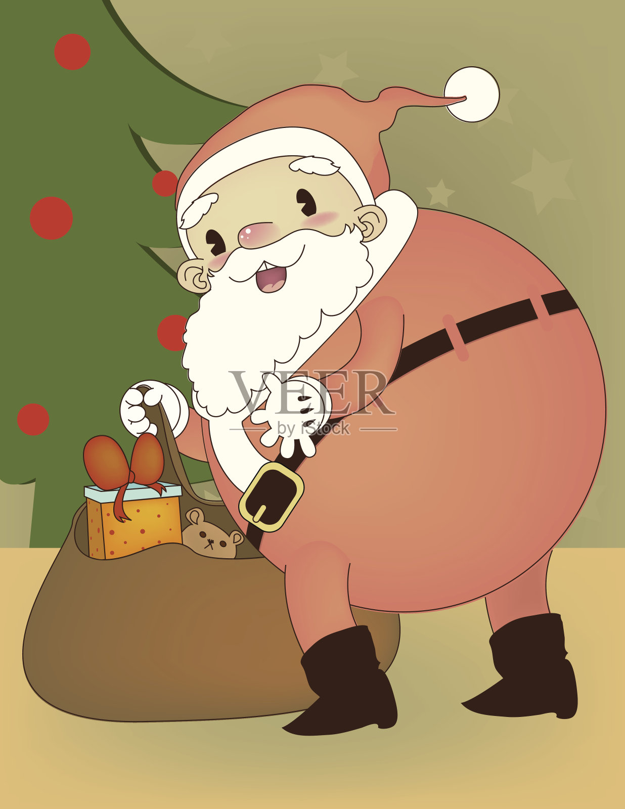 复古圣诞老人与礼物在袋设计元素图片