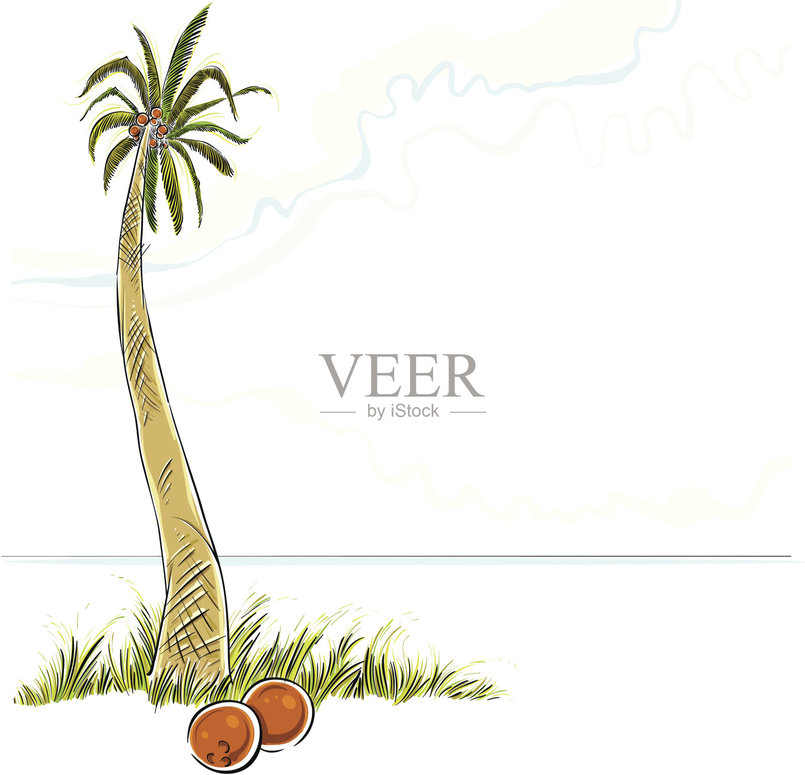 插图的棕榈树在岛上，矢量。插画图片素材