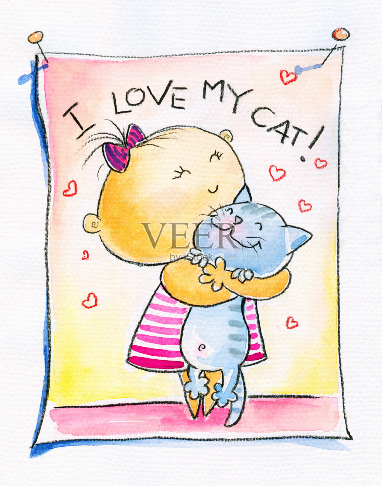 猫的女孩插画图片素材