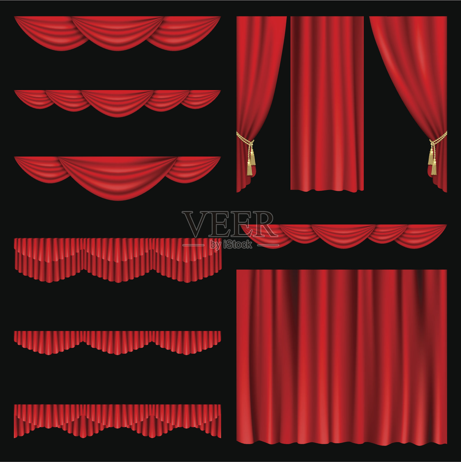 红色的窗帘插画图片素材