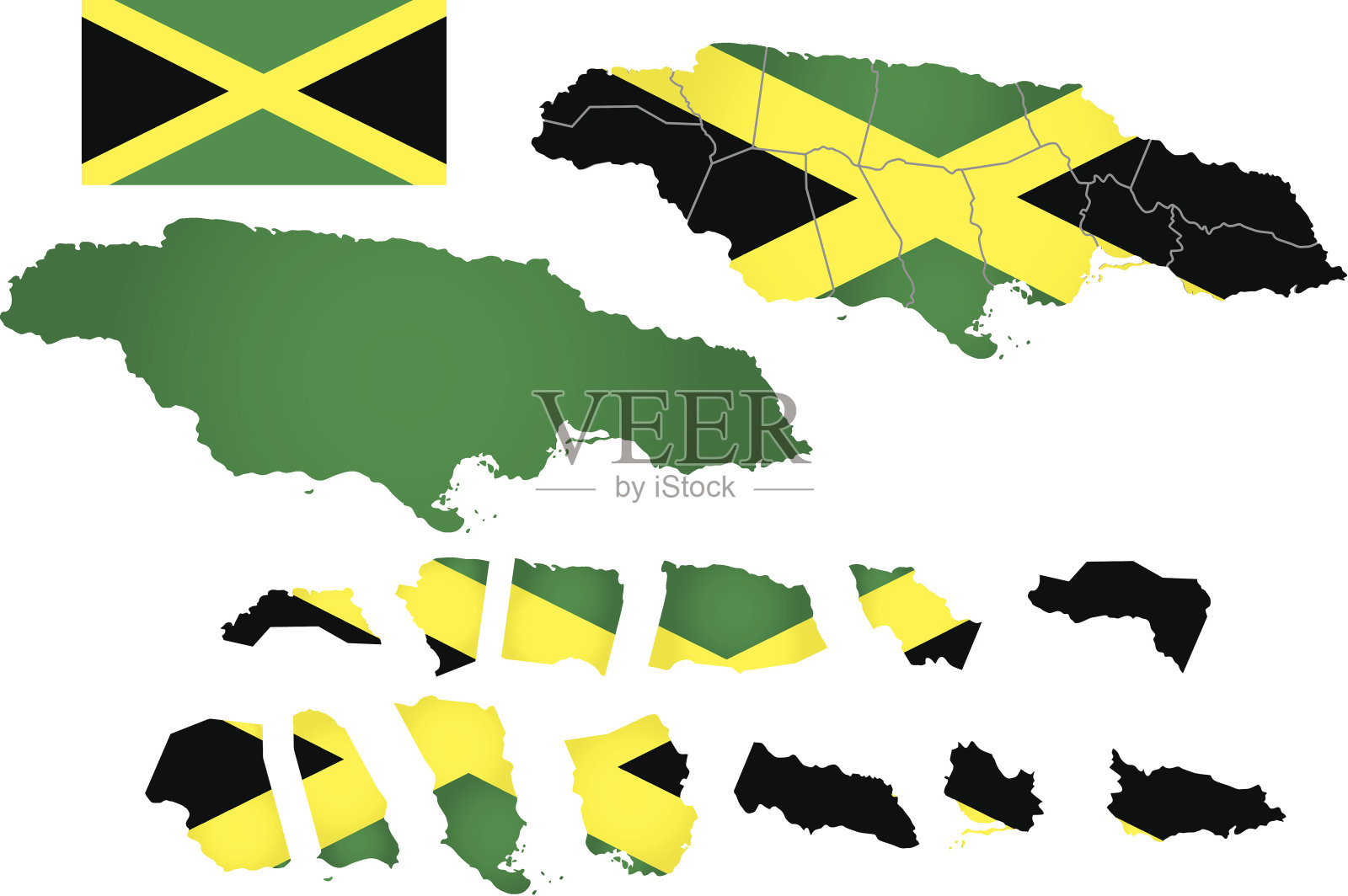带有旗帜的牙买加矢量地图插画图片素材