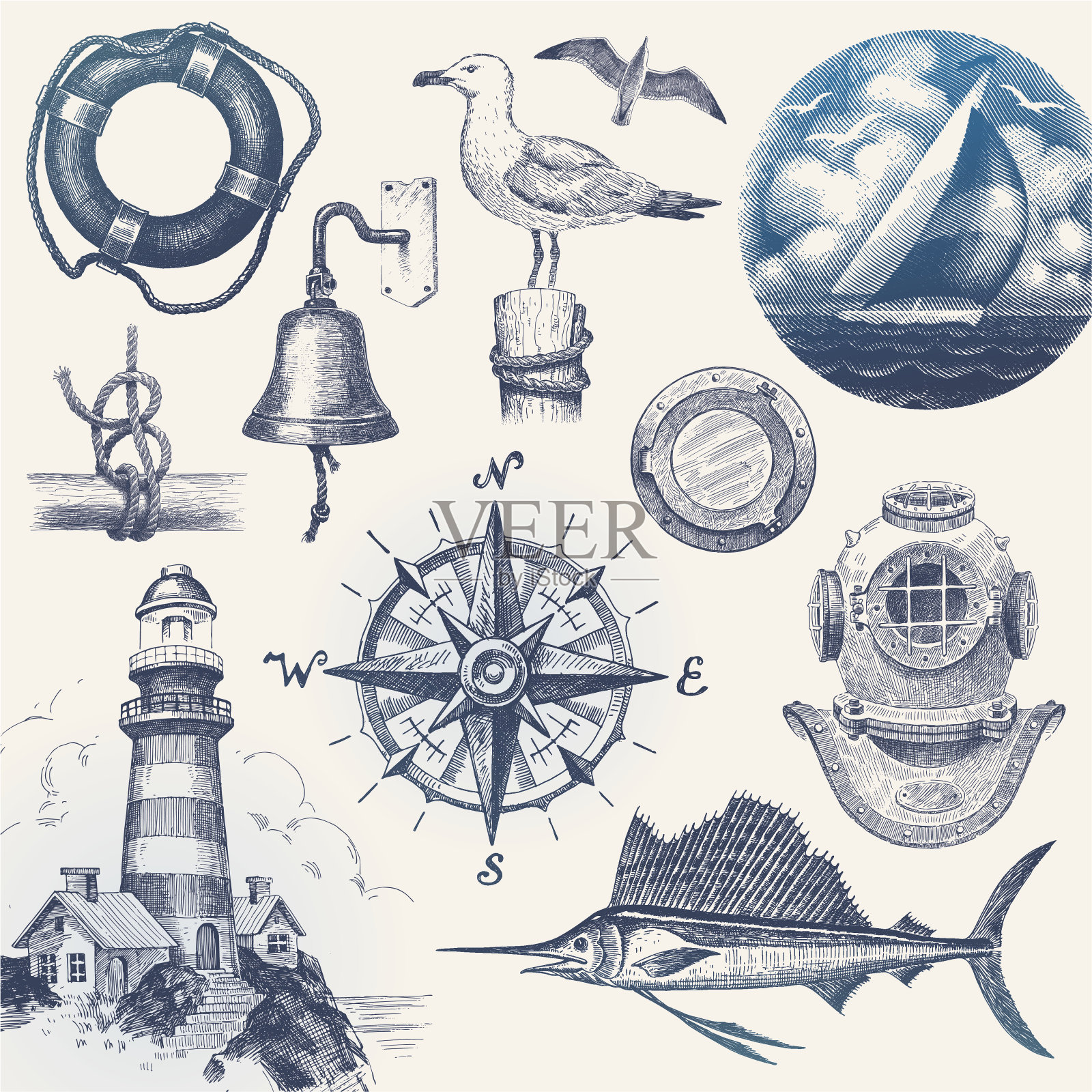 航海手绘矢量集插画图片素材