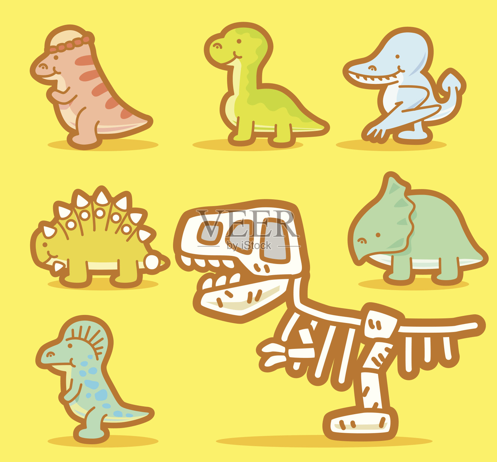 卡通恐龙宝宝套装插画图片素材