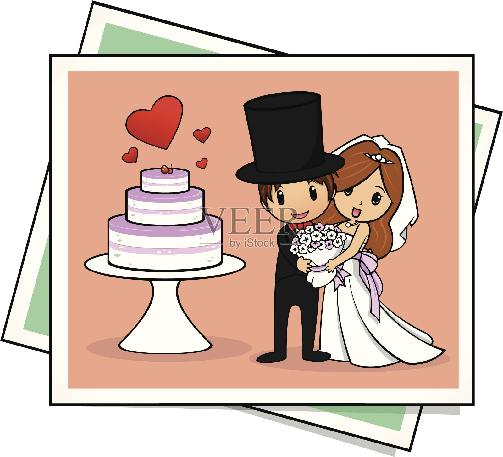 新娘和新郎的婚礼与花束插画图片素材