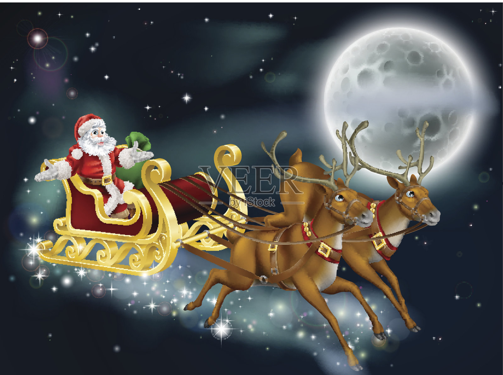 圣诞老人在平安夜送礼物插画图片素材
