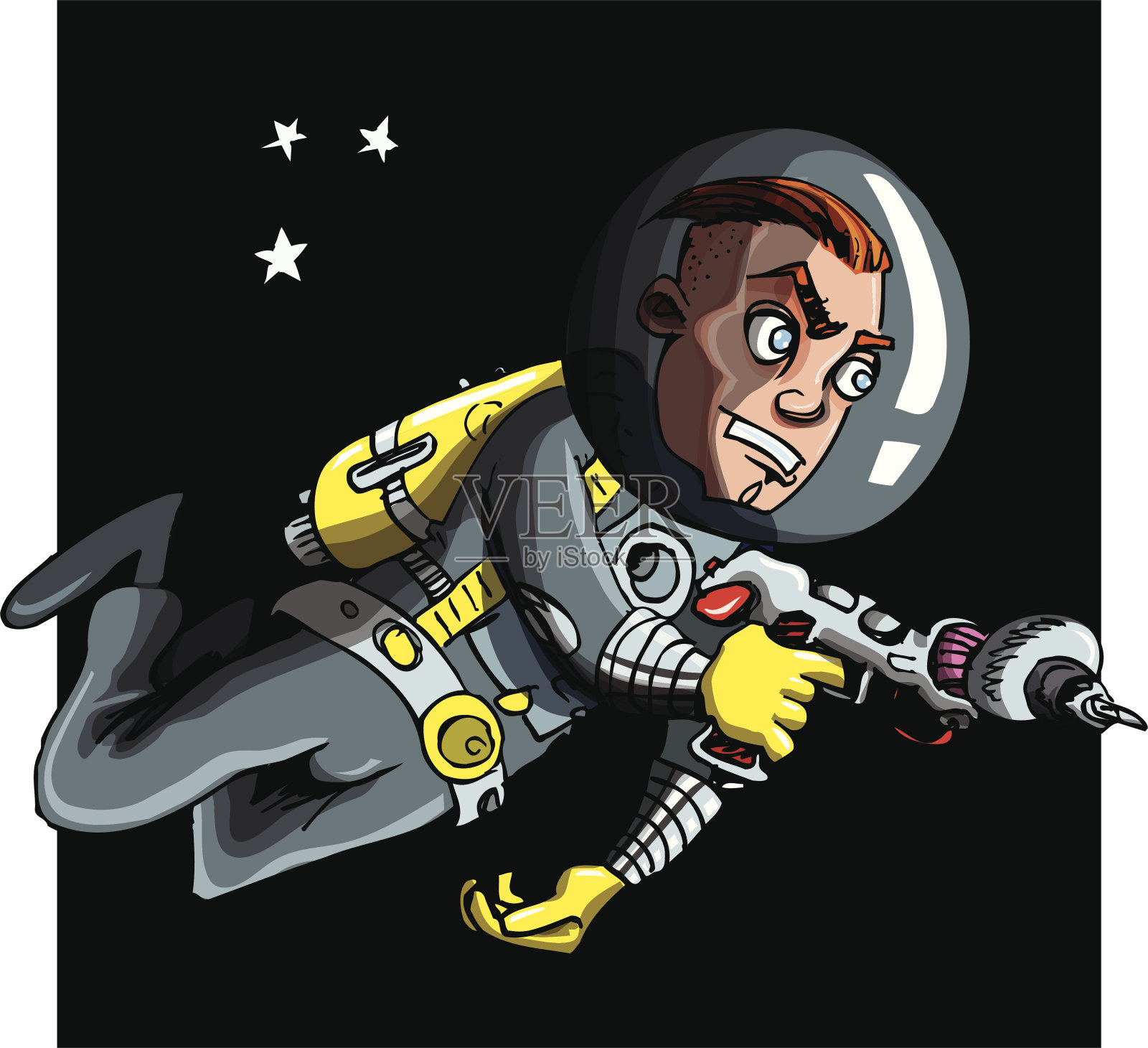 卡通太空人拿着激光枪插画图片素材