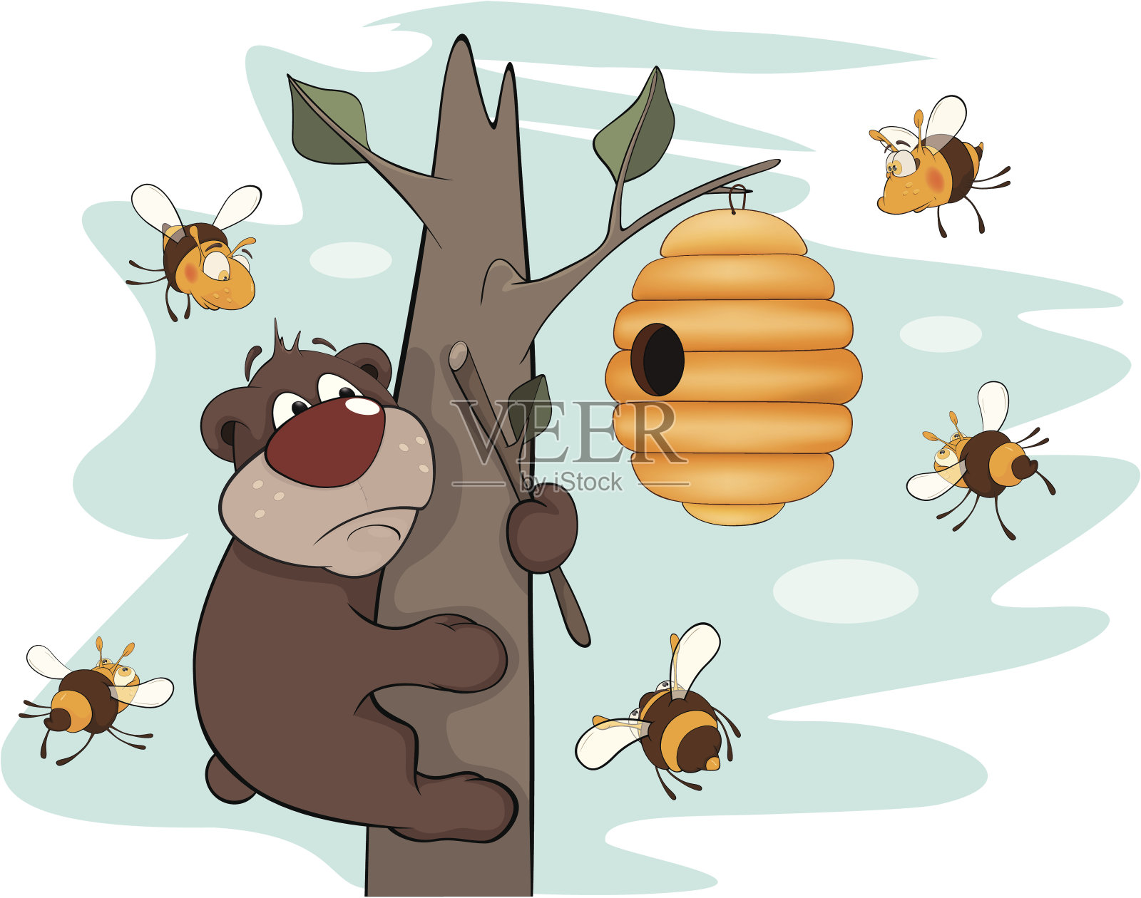 熊和蜜蜂插画图片素材