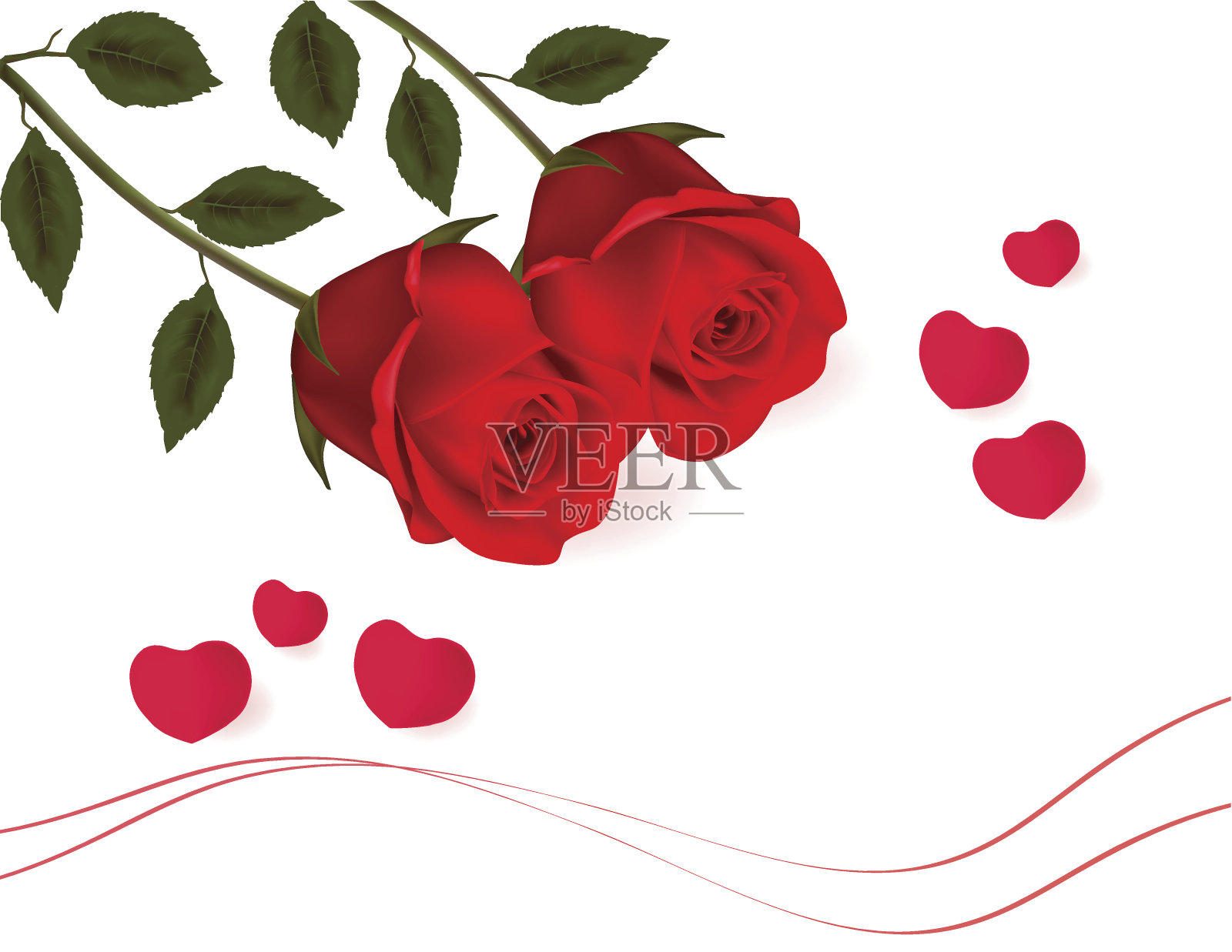 情人节贺卡和两朵玫瑰。插画图片素材