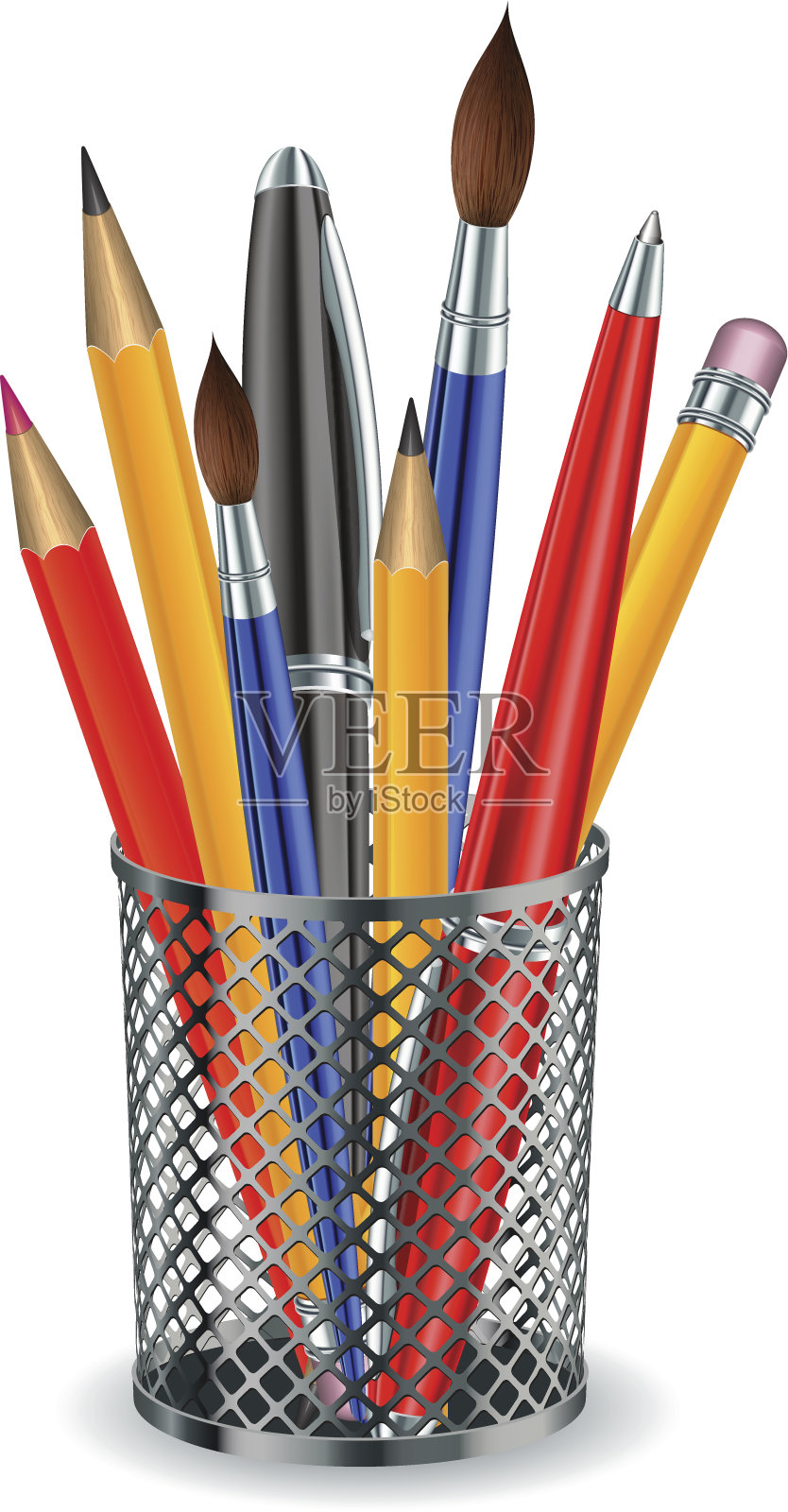 刷子、铅笔和钢笔都在架子里。插画图片素材