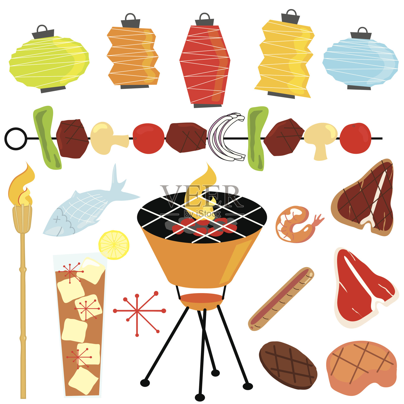 复古的烧烤聚会插画图片素材