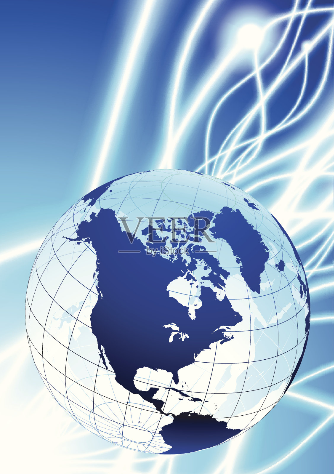 蓝色地球仪在光纤电缆的背景插画图片素材