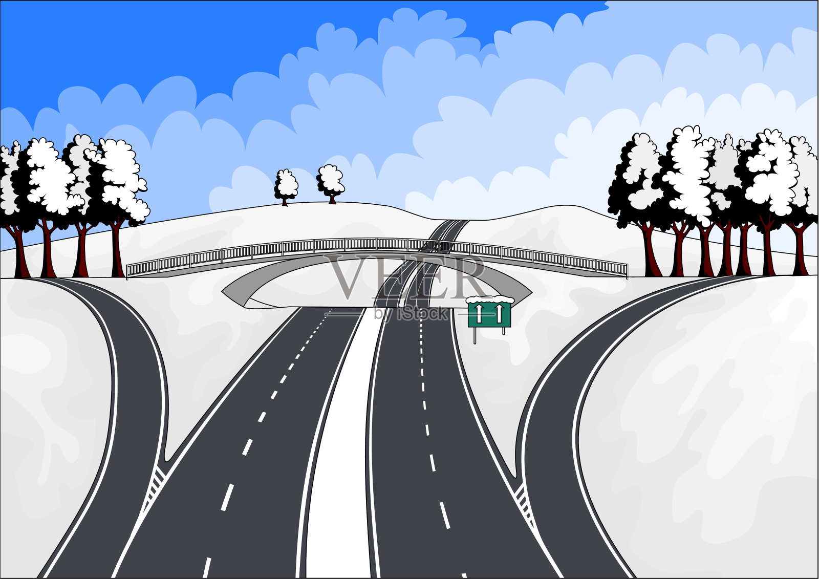 冬季景观中的公路插画图片素材