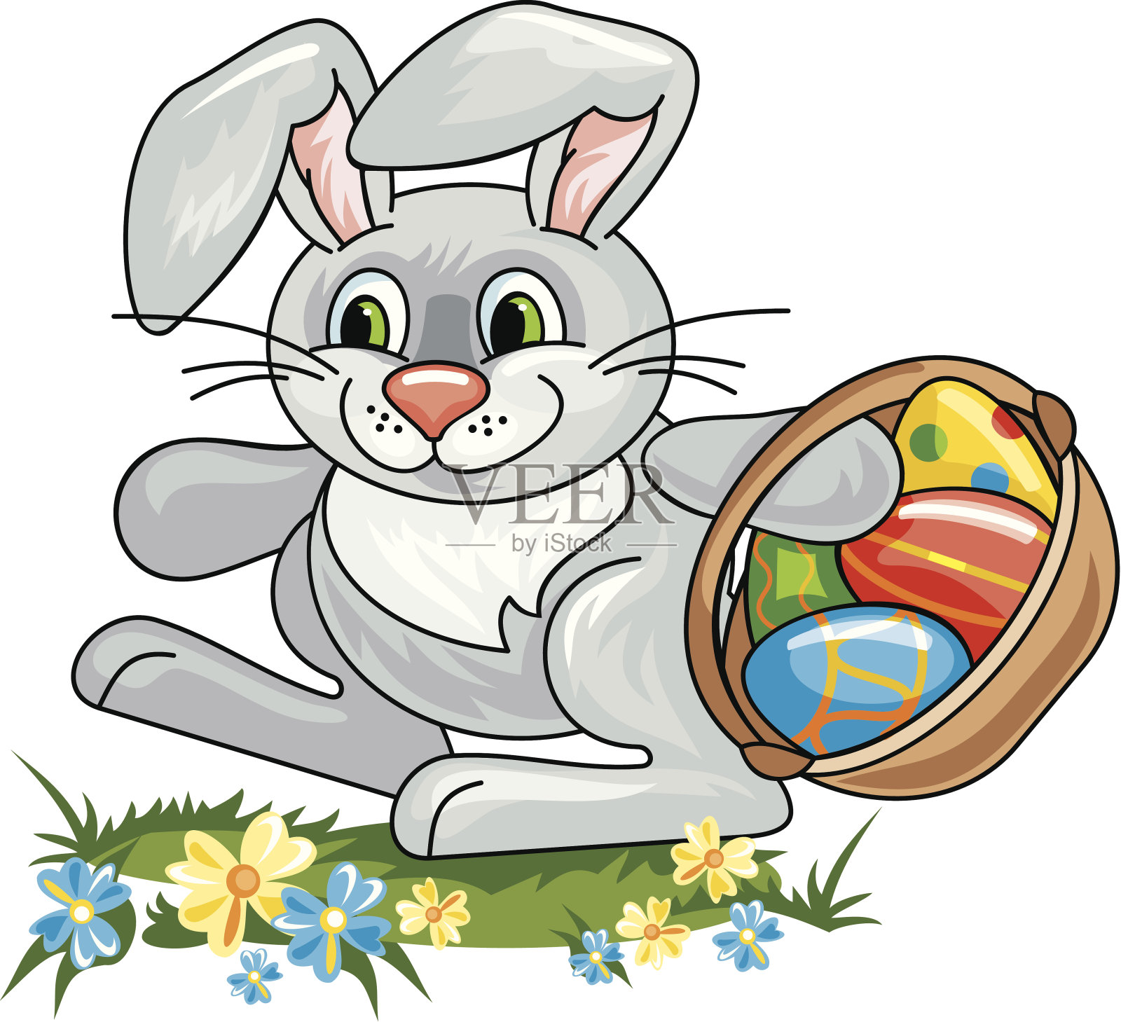 复活节兔子提着一个装满鸡蛋的篮子设计元素图片