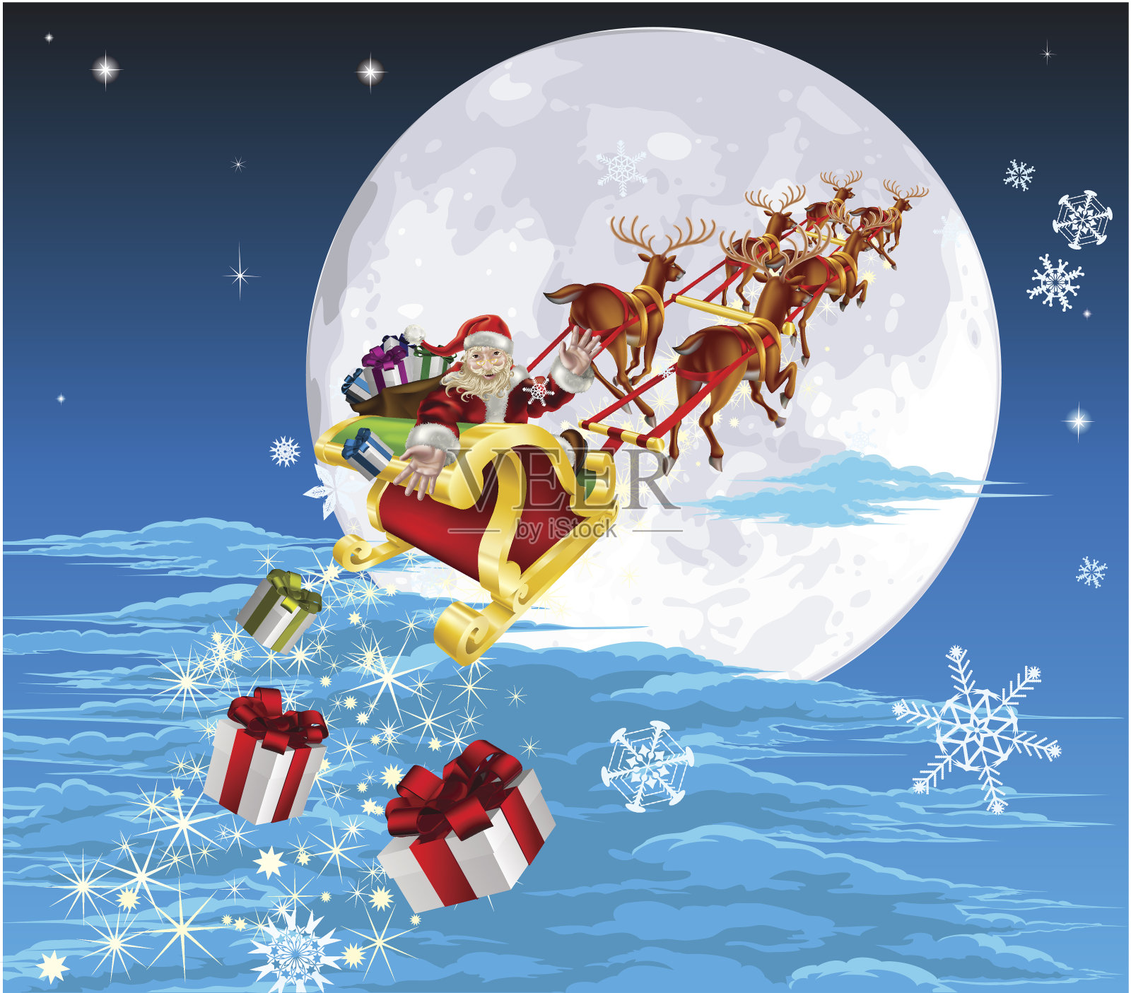 圣诞老人坐在雪橇上插画图片素材