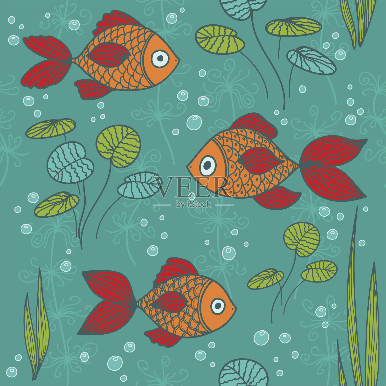 池塘里的鱼插画图片素材