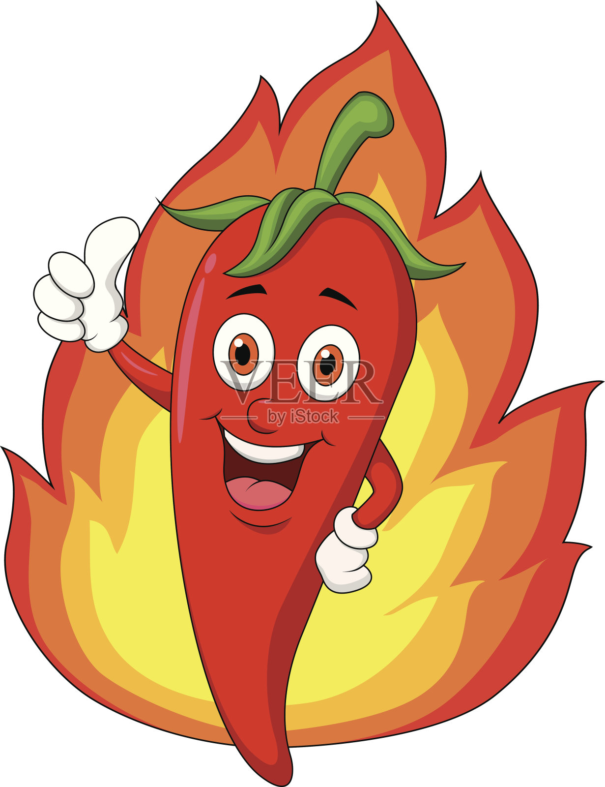 红辣椒卡通与火焰插画图片素材