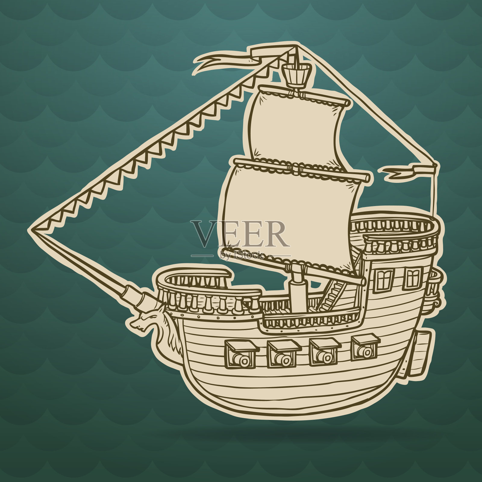 复古的船插画图片素材