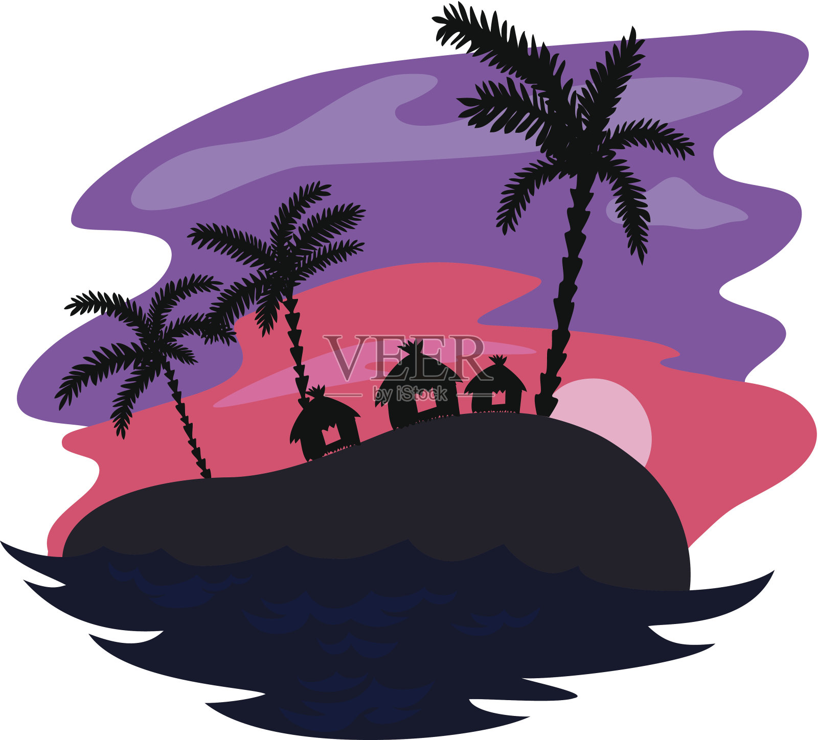 热带岛屿，日落，大海，海滩插画图片素材