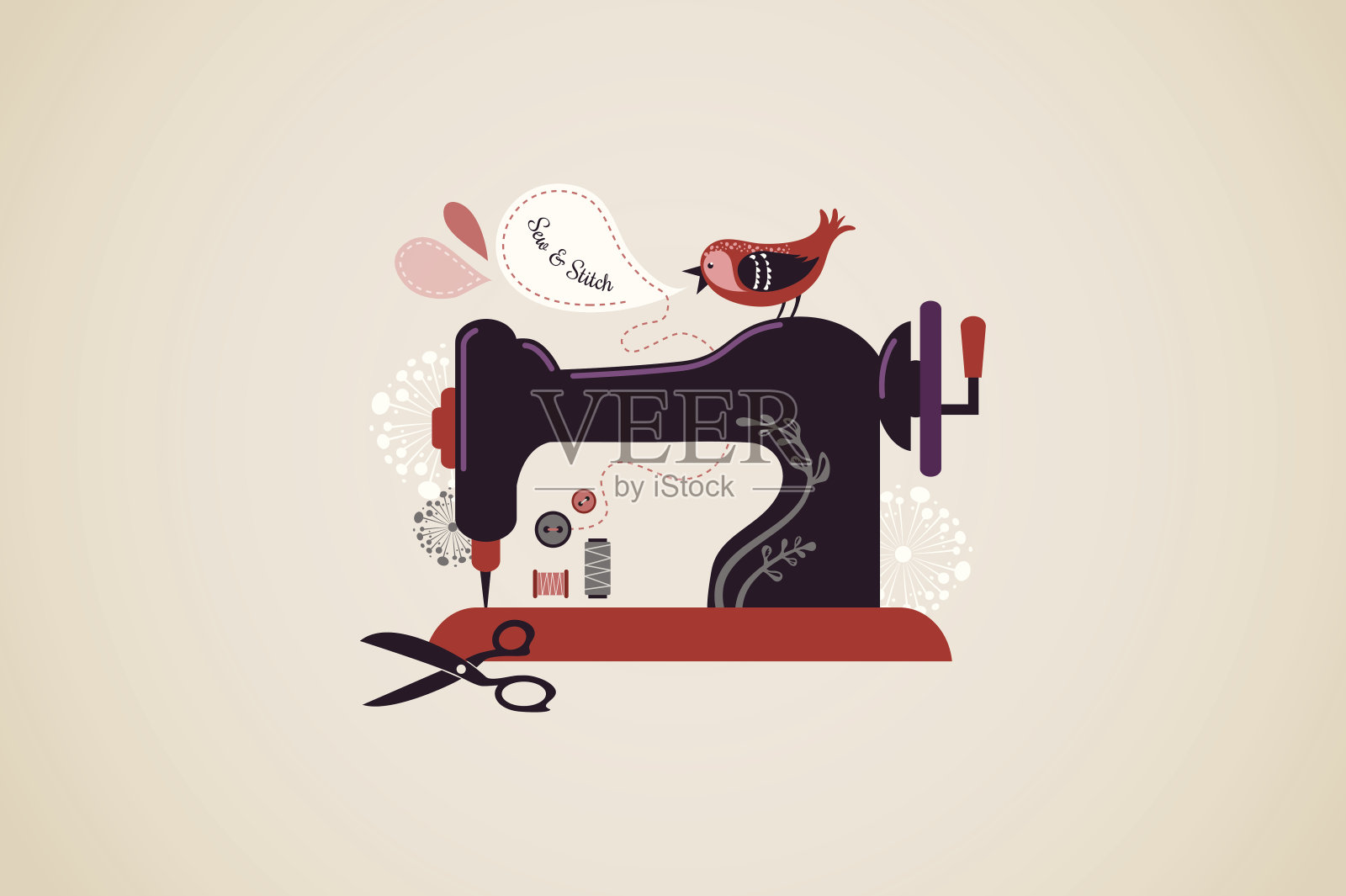 老式缝纫机插画图片素材