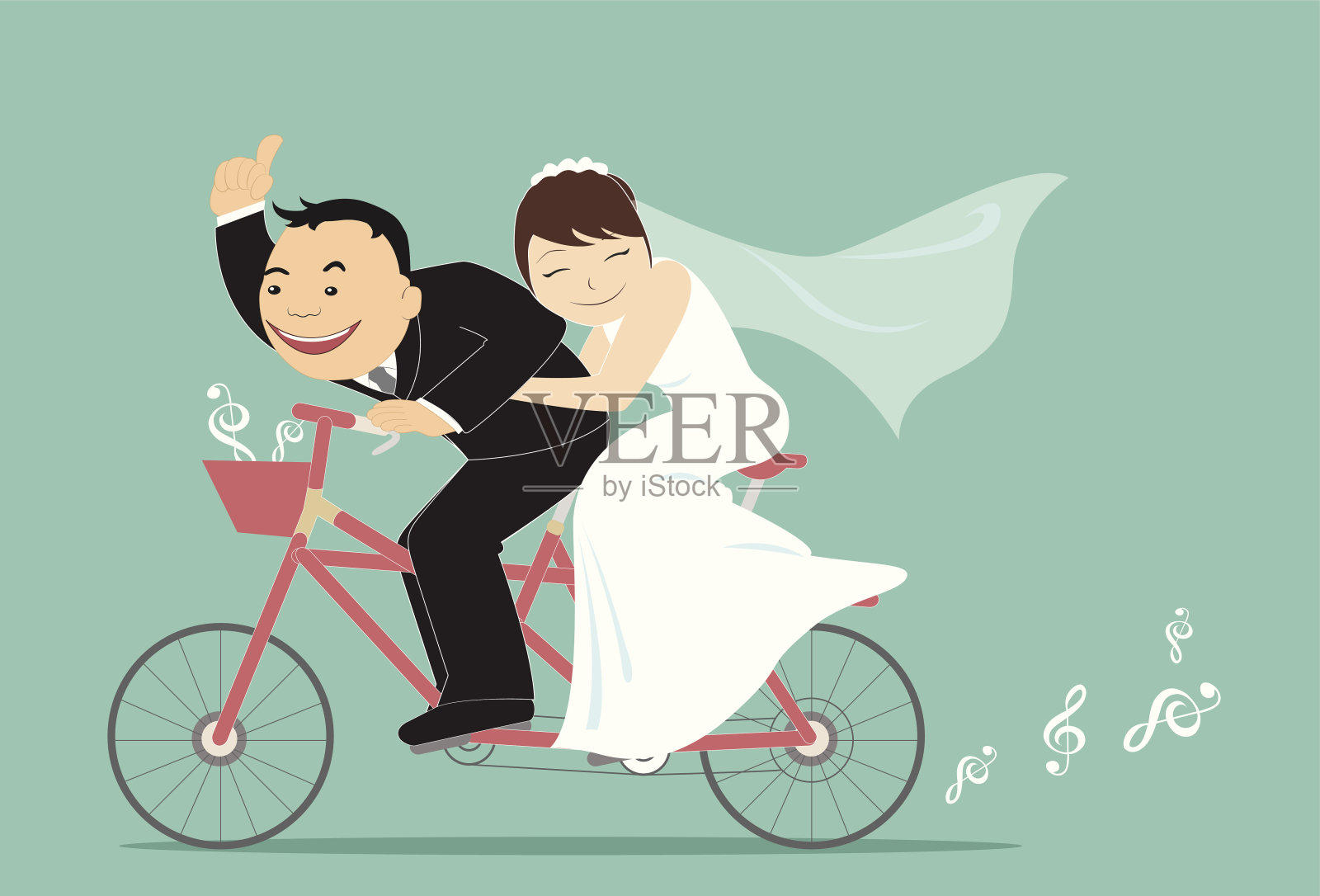 双人自行车婚礼插画图片素材