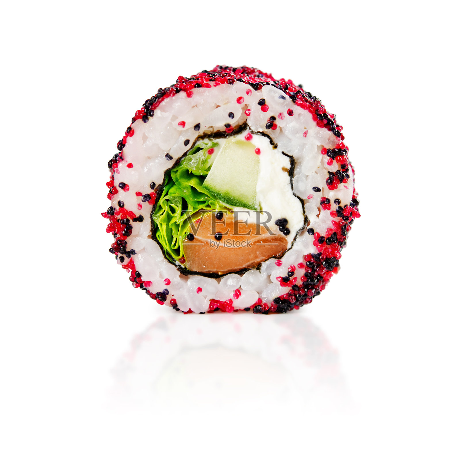 彩色日本寿司卷在白色的背景照片摄影图片