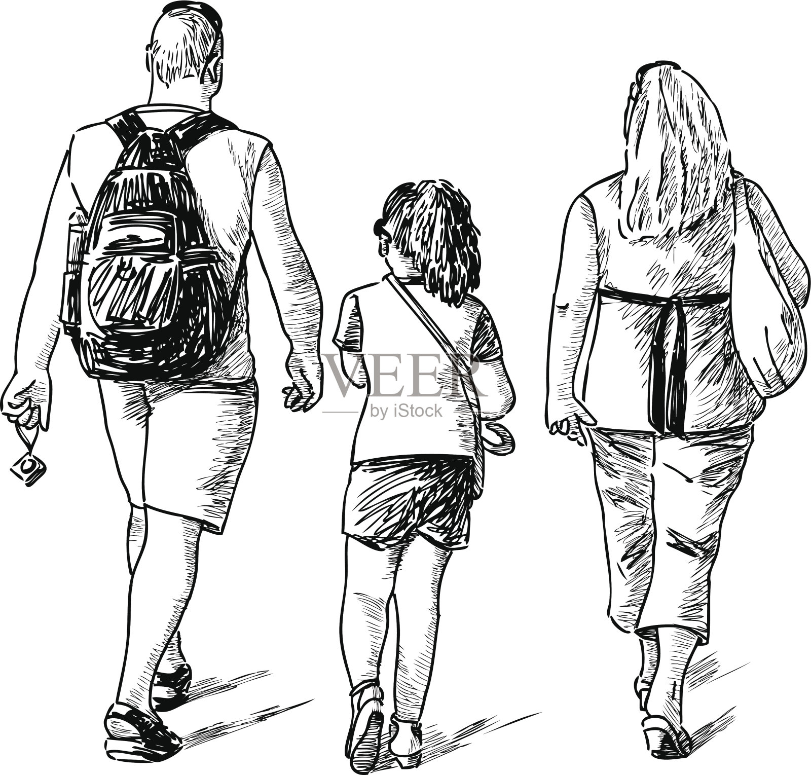 一家人散步插画图片素材