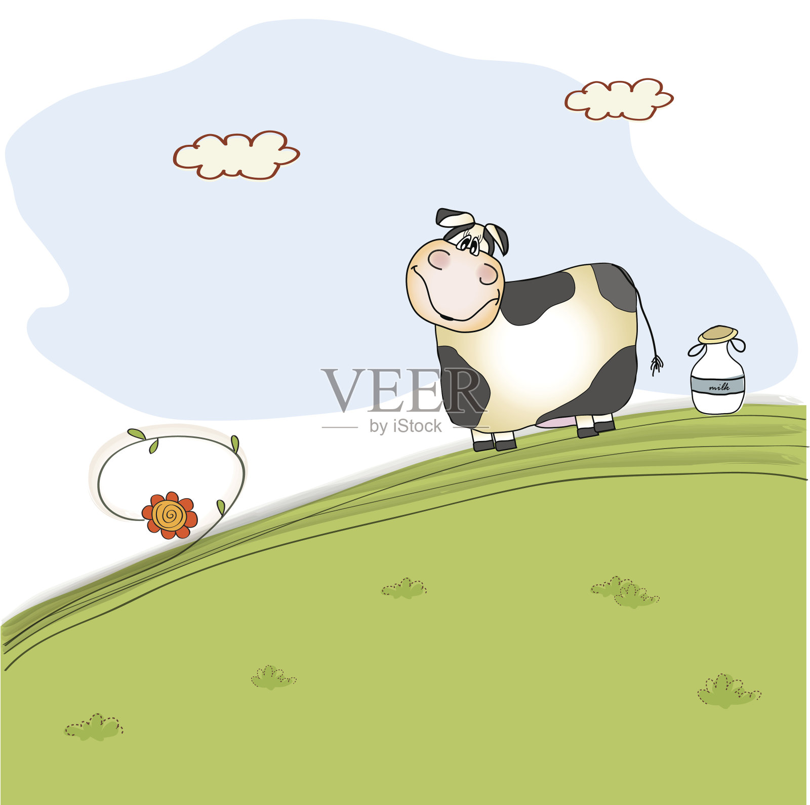 草地上可爱的奶牛插画图片素材