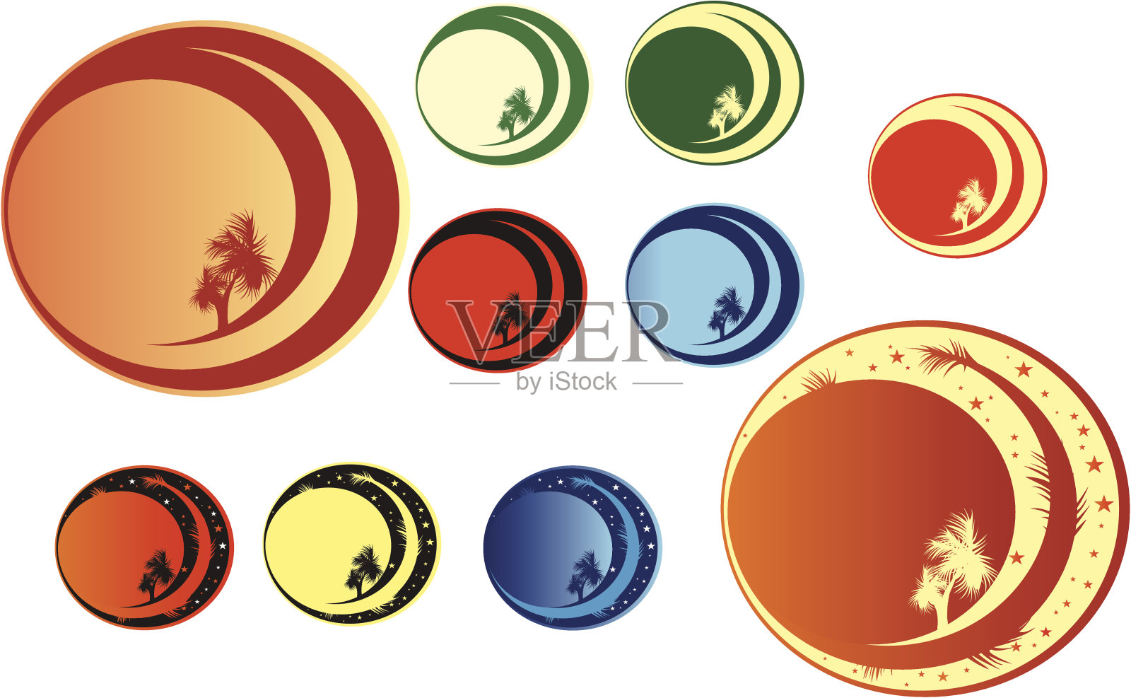 十种颜色的棕榈树剪影插画图片素材