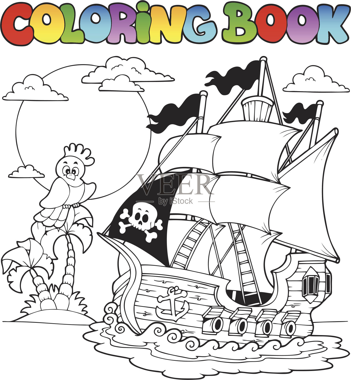 海盗船2着色书插画图片素材
