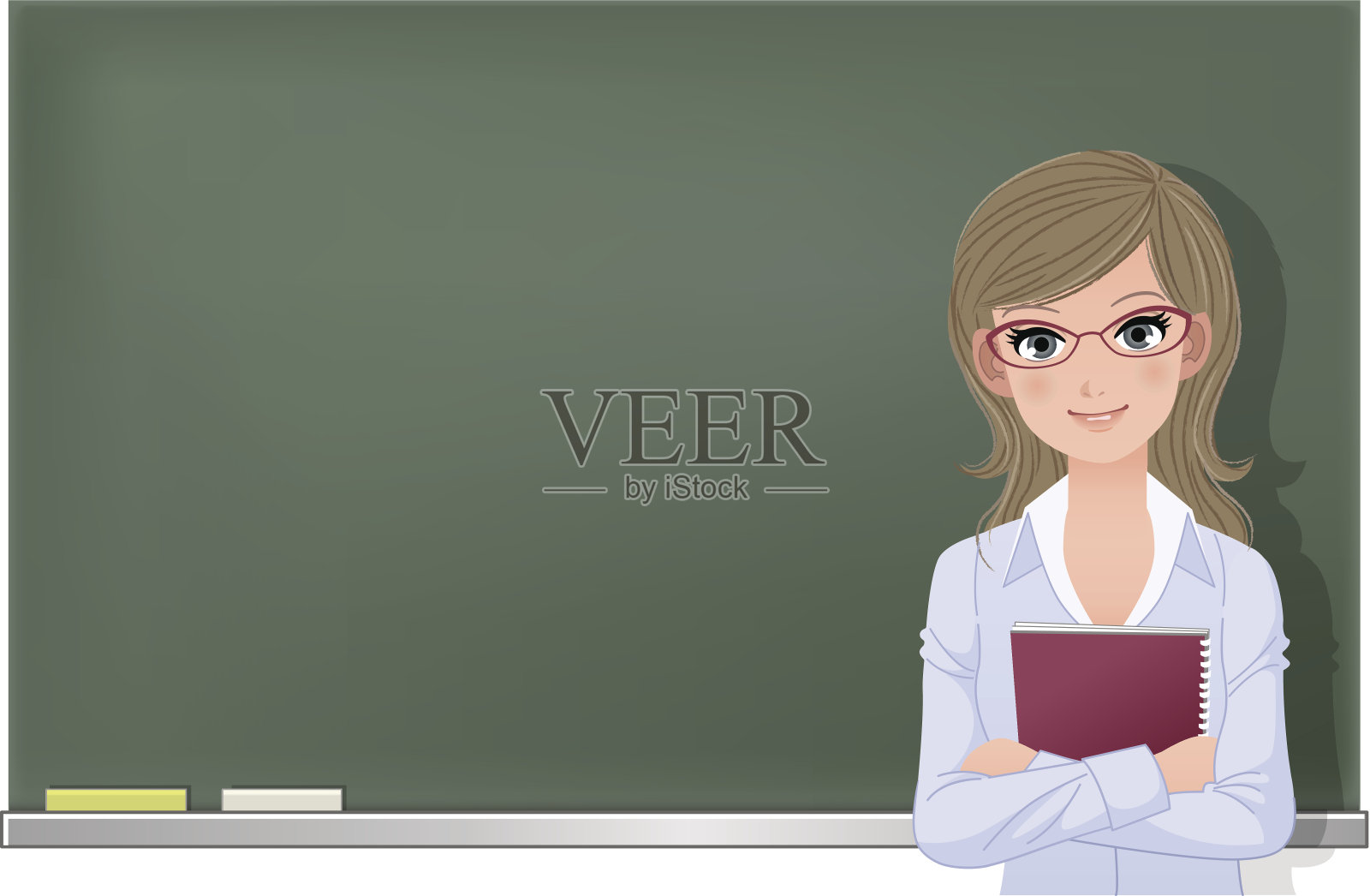 戴眼镜的女老师在黑板前插画图片素材