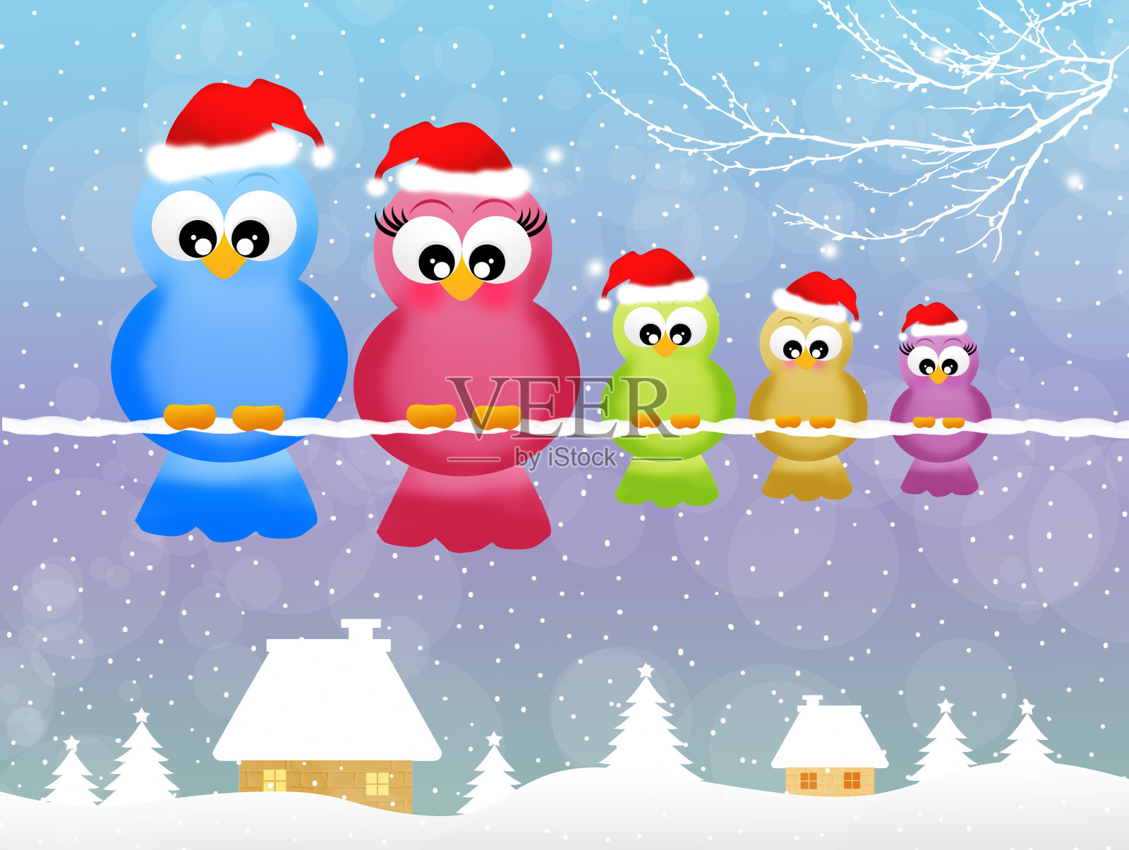 鸟类在圣诞节插画图片素材