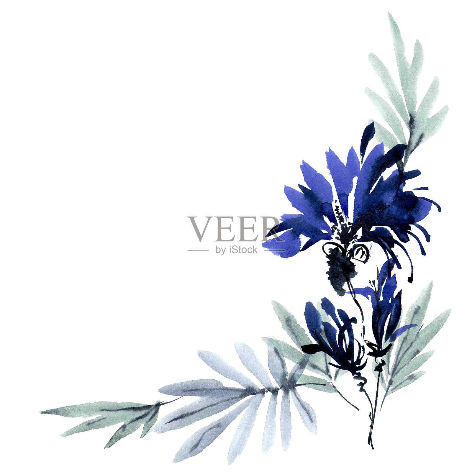 蓝色花朵的花束插画图片素材