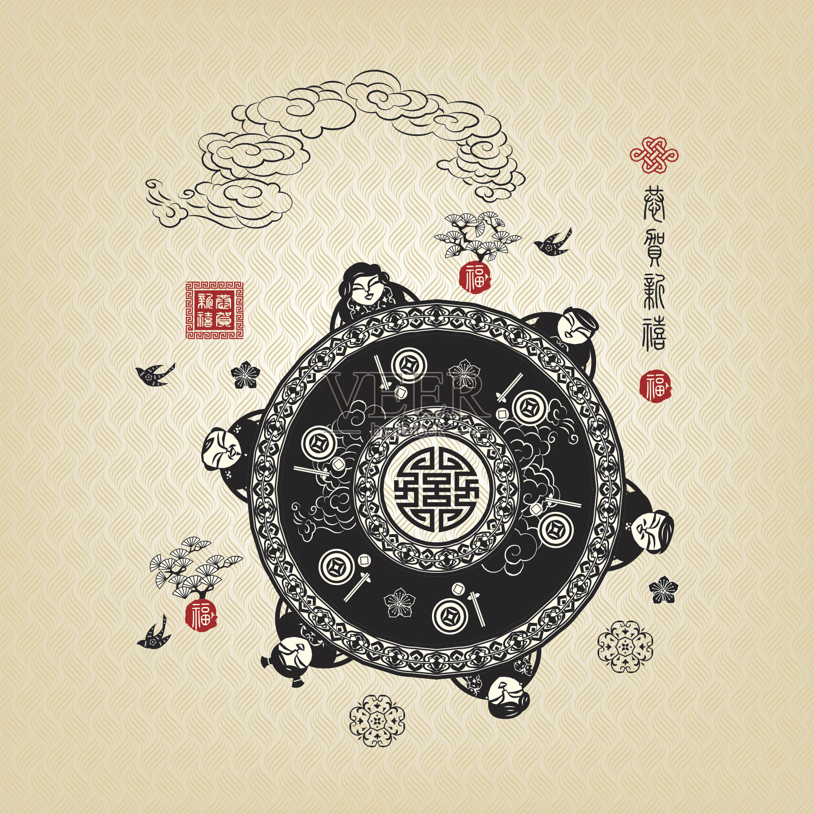 中国新年团圆饭设计设计模板素材