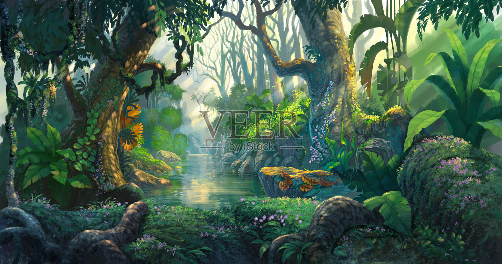 幻想森林背景插画插画图片素材