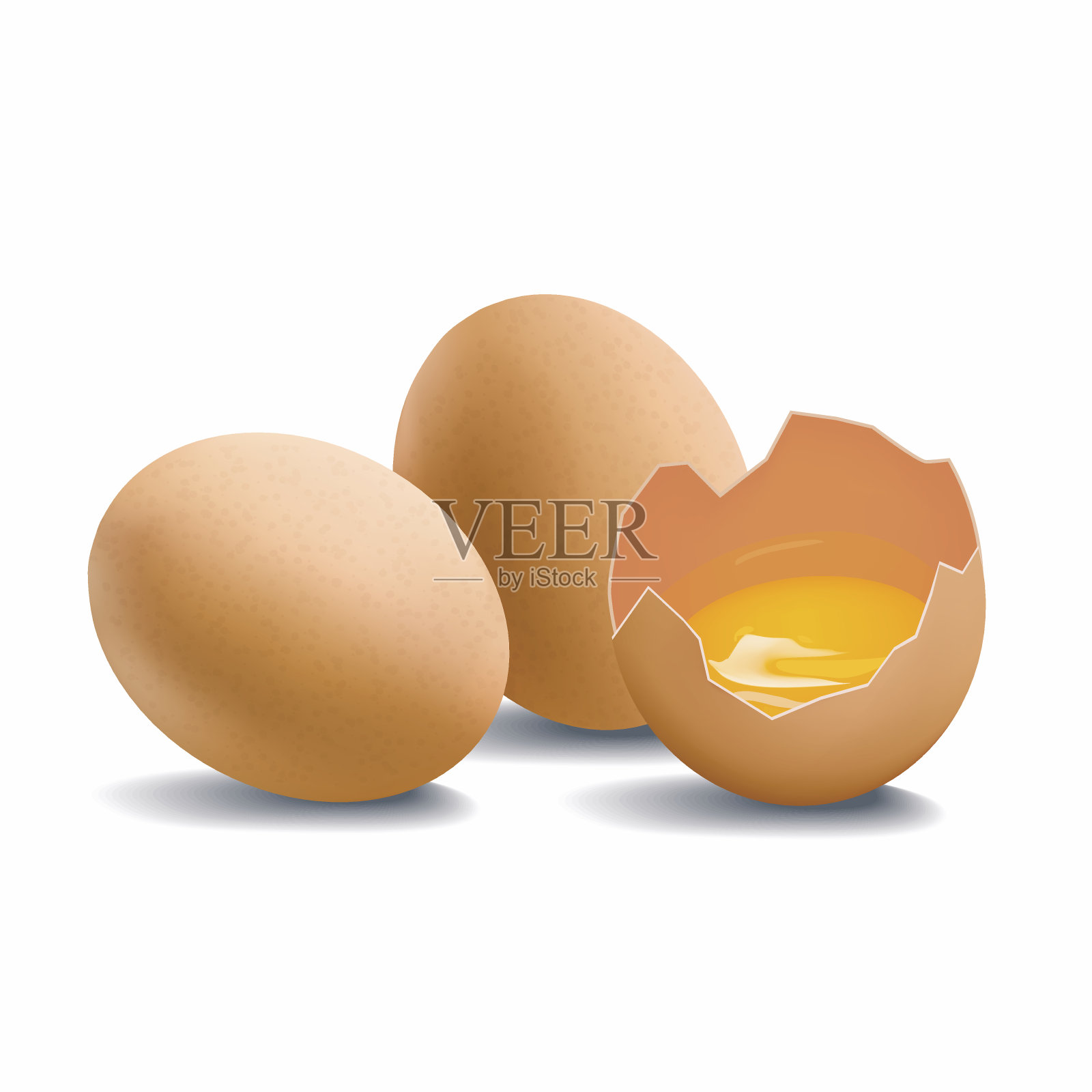 在白色背景上分离的一组棕色鸡蛋。Cracke设计元素图片