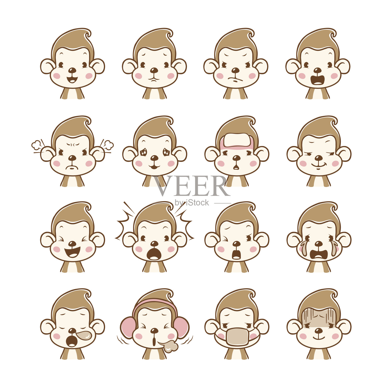猴子的表情符号集插画图片素材