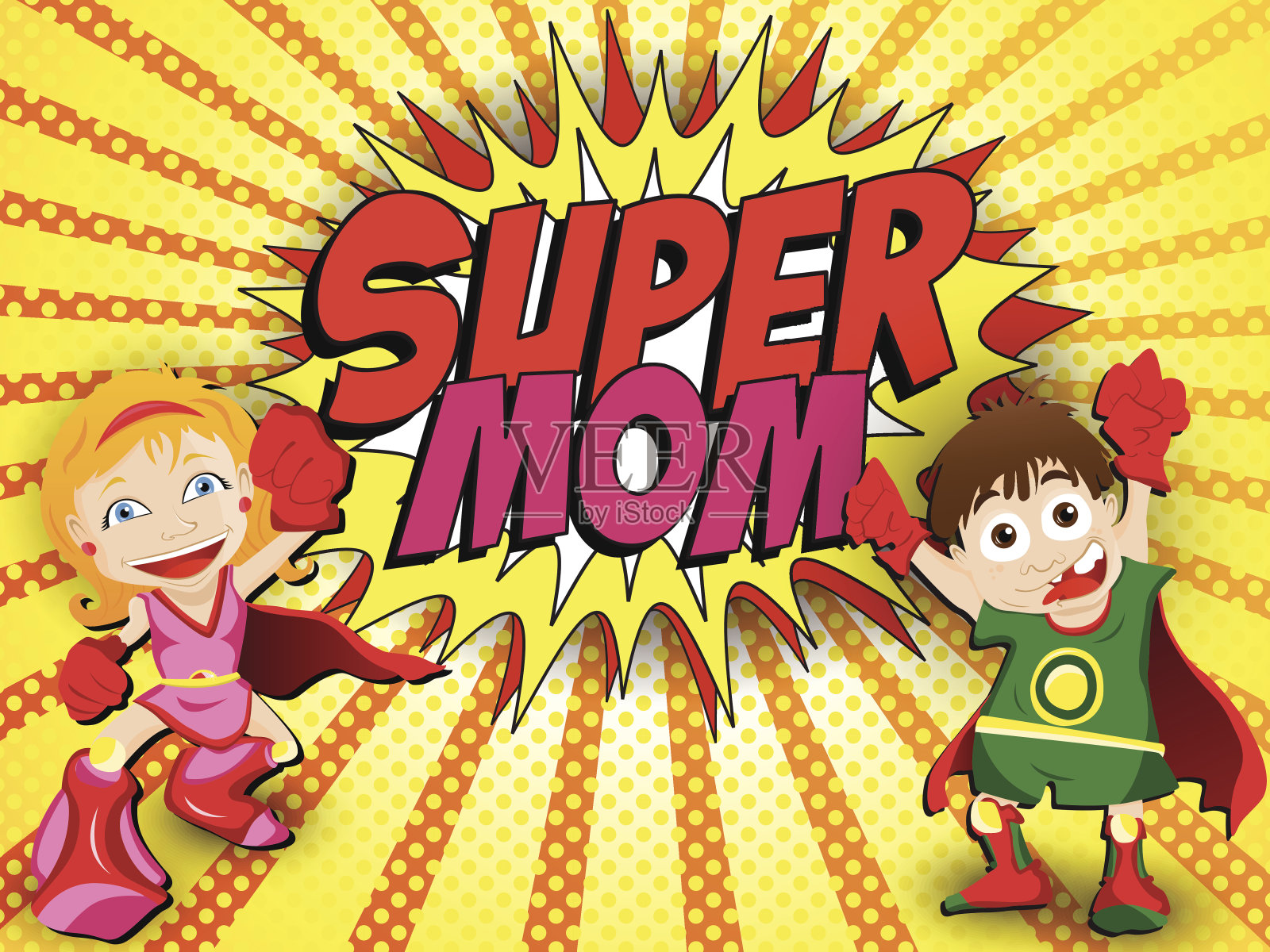 超级英雄妈妈，母亲节快乐插画图片素材