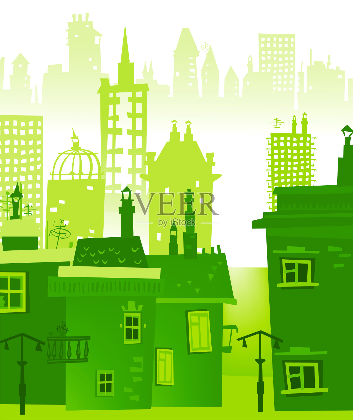 城市背景由不同的建筑剪影构成插画图片素材