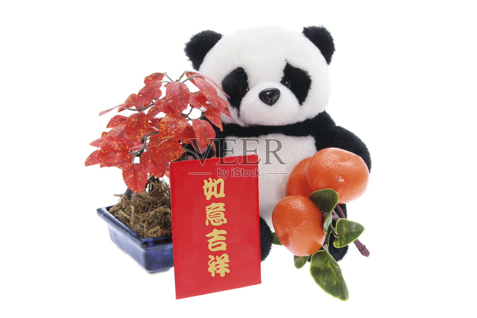 玩具熊猫与中国新年装饰照片摄影图片