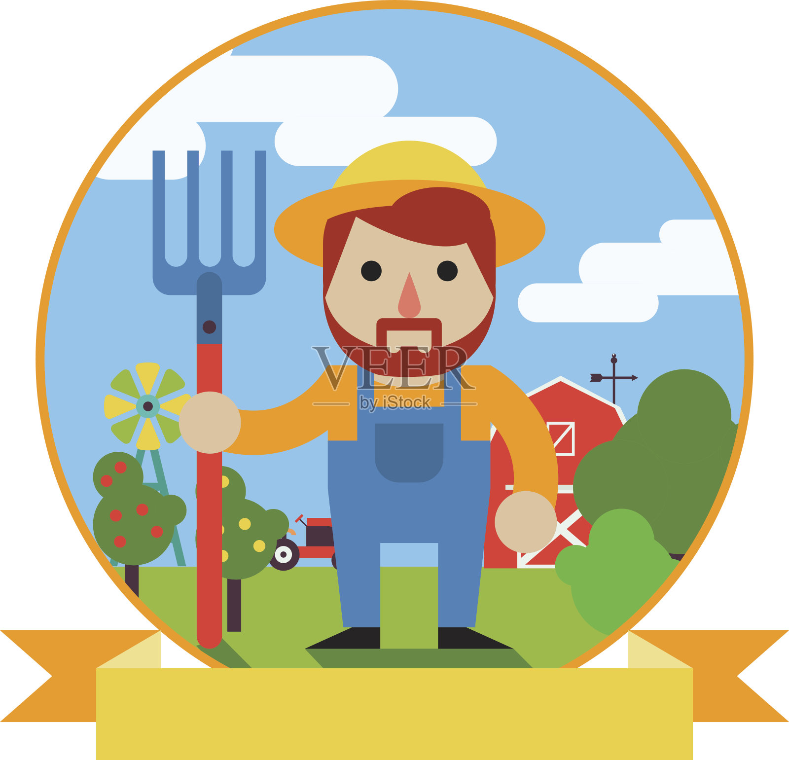 农民与干草叉在农场花园的背景设计元素图片