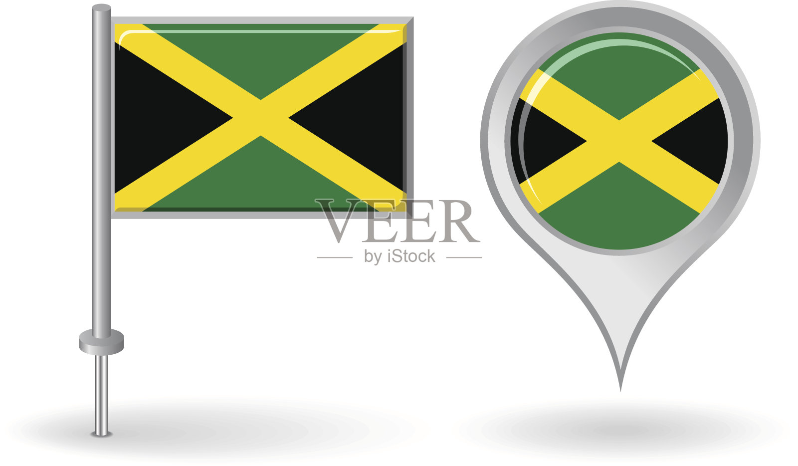 牙买加别针图标和地图指针旗。向量插画图片素材