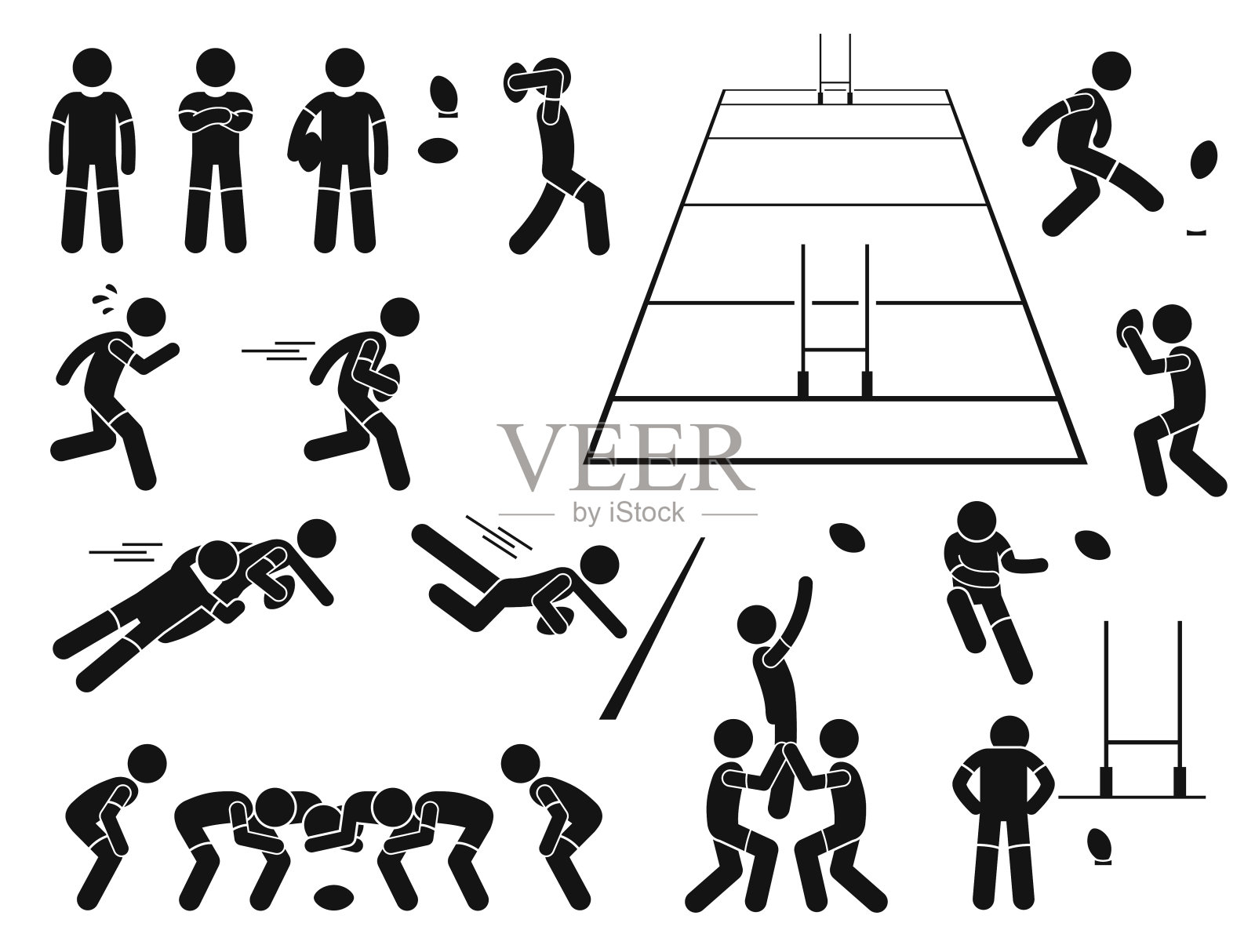 橄榄球运动员动作姿势棍棒图象形图标插画图片素材