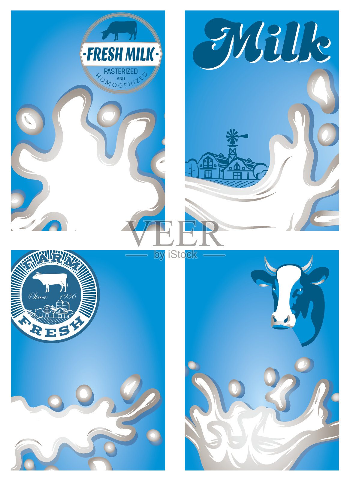 图案与牛奶，乳品喷射喷雾，流包装插画图片素材