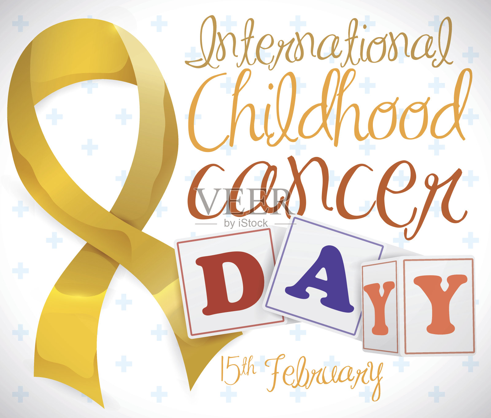 金丝带与积木和提醒儿童癌症日设计元素图片